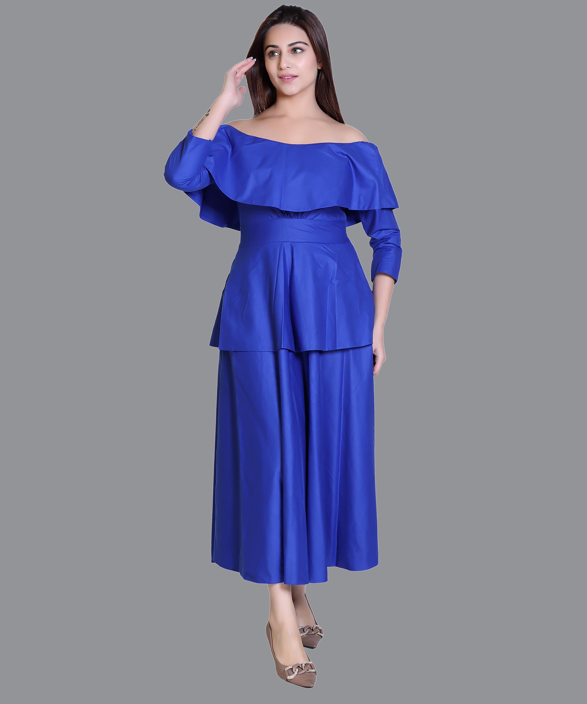 Women Satin Blue  Western Dress