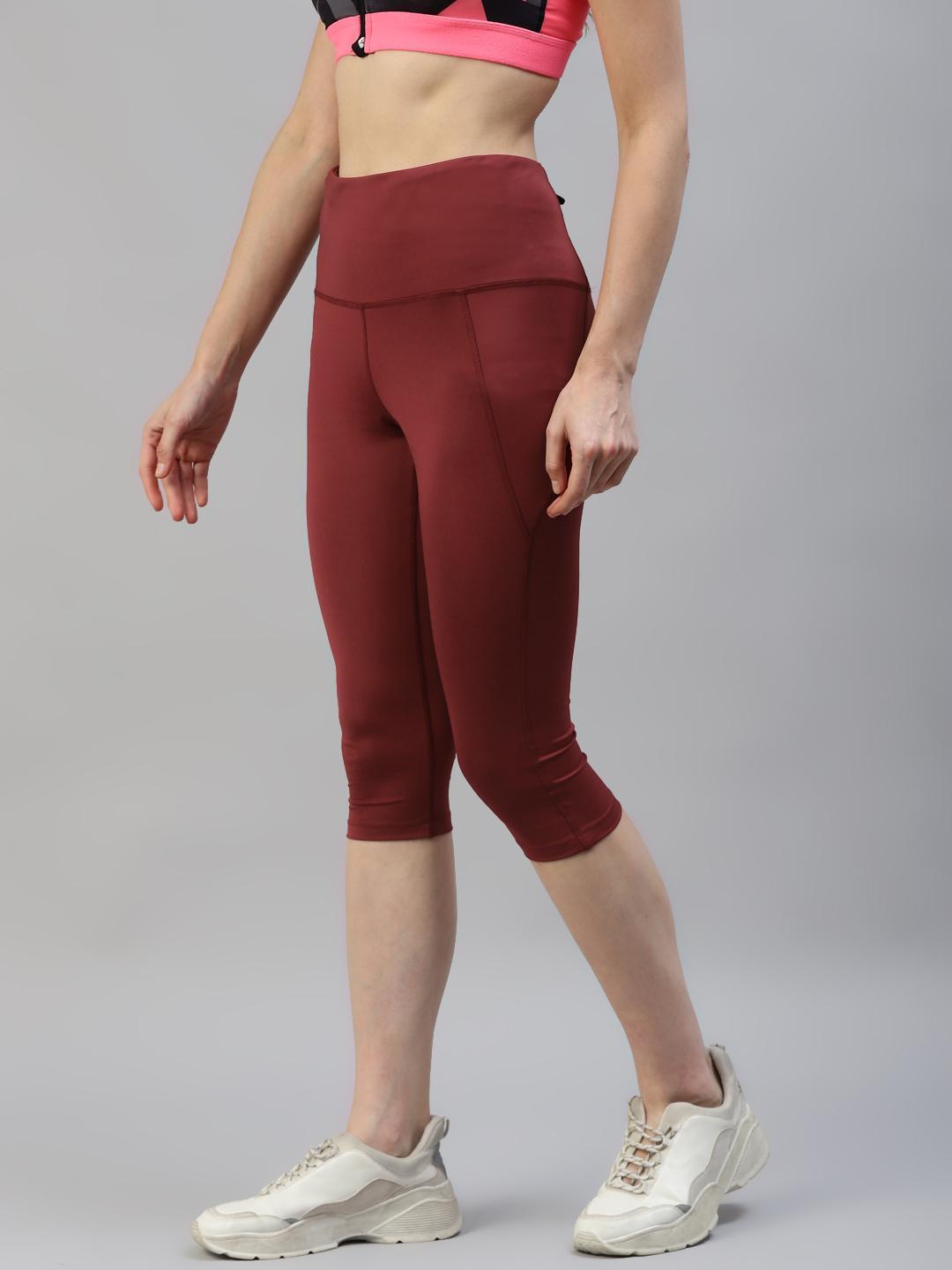 Women Burgundy Active Wear Capris