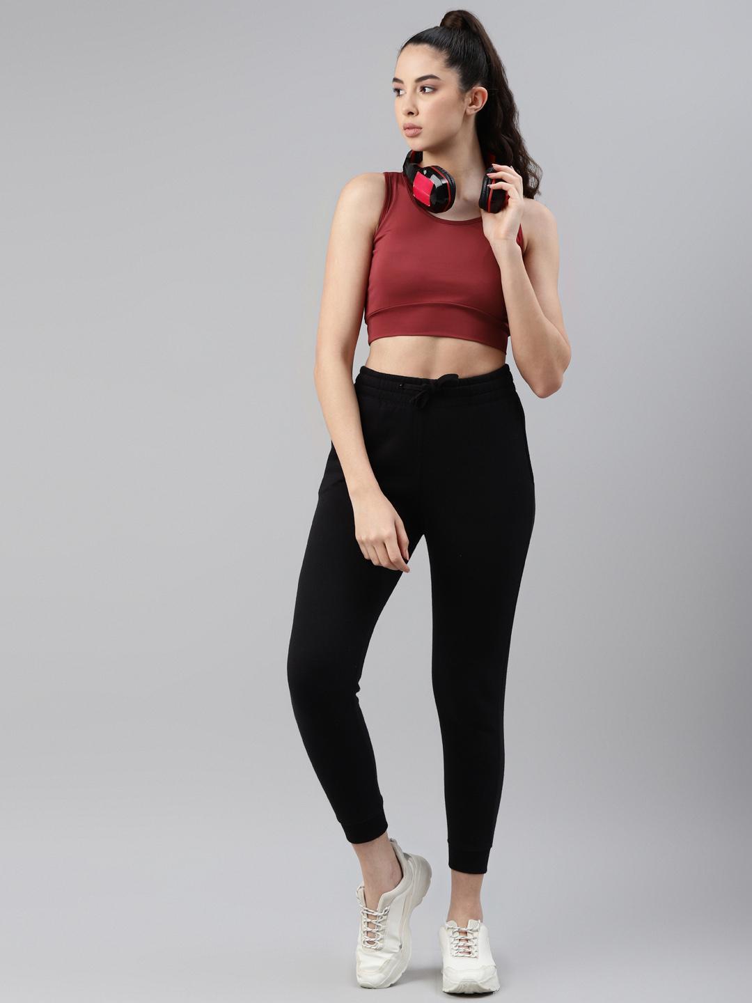 Women Lightly Padded Burgundy Crop Top