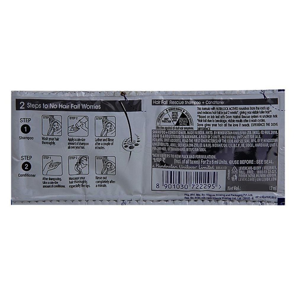 Dove Hairfall Rescue Hair Shampoo & Conditioner 16 N (12 ml Each)(Pack of 2)
