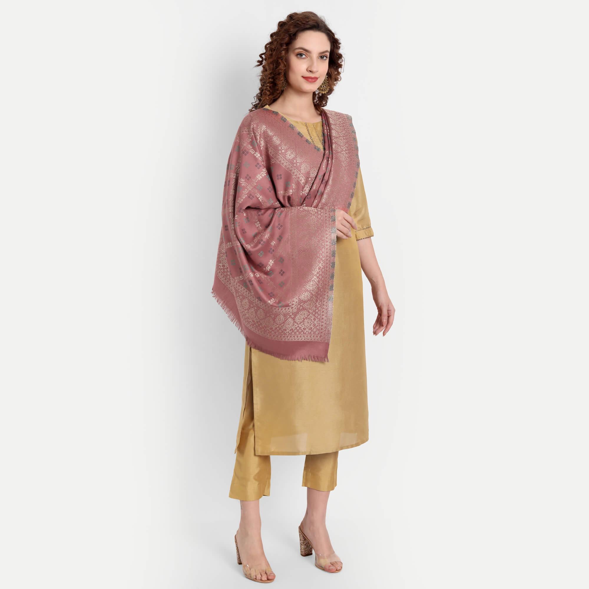 Hemkunt Fabrics viscose/zari / Cotton Blend jacquard Peach Women Dupatta