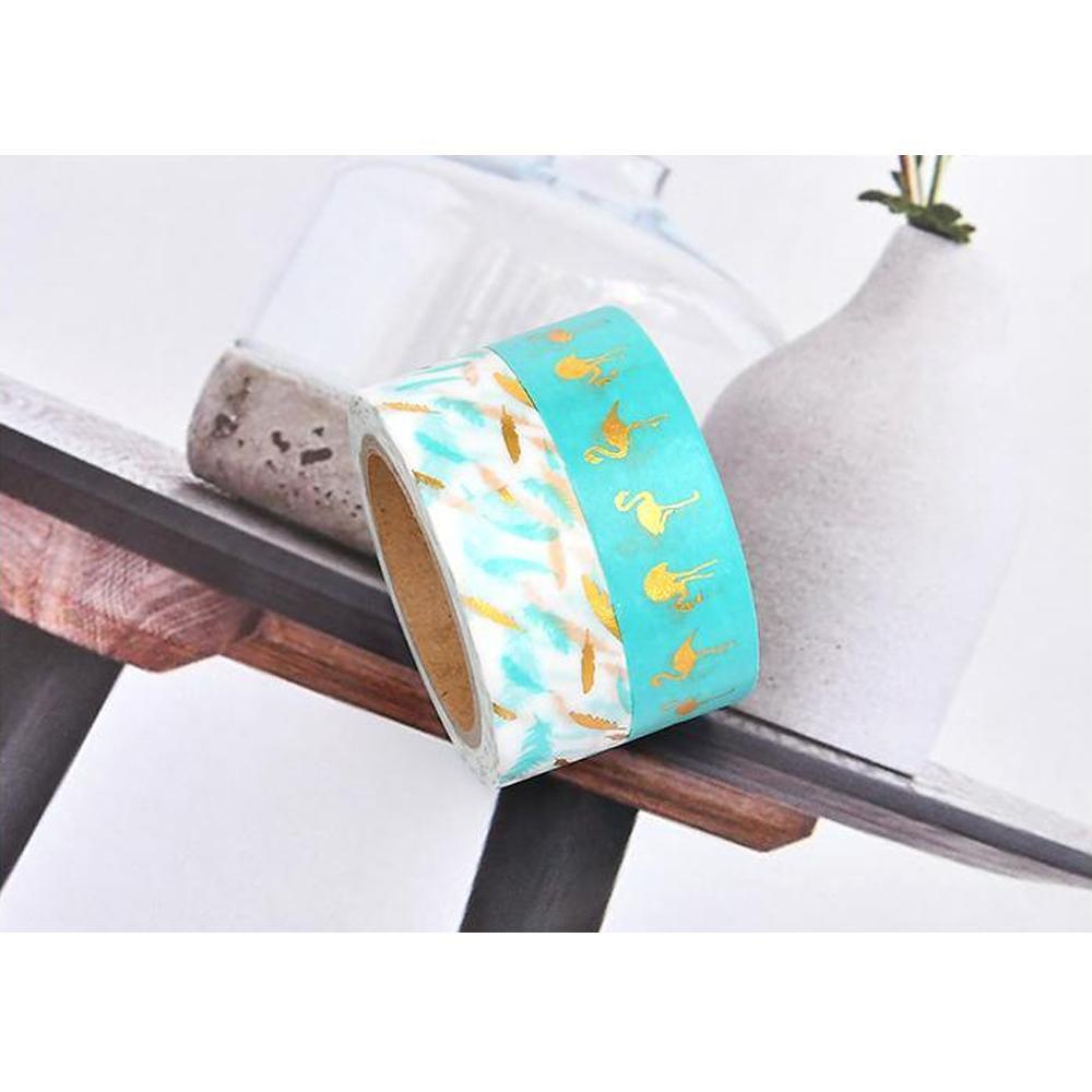 XIMI VOGUE™ Hot Stamping Washi Tape (2 Rolls)(Flamingo and Feather Pattern)