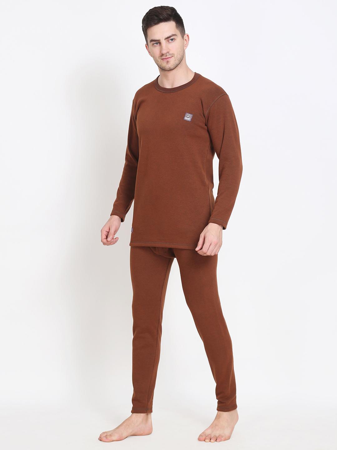 OOSHIN UK Mens Brown Full Sleeve Thermal Basic Set