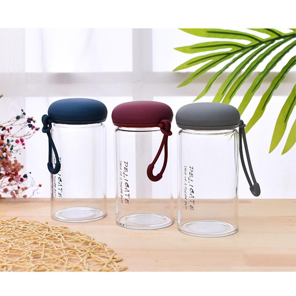 XIMI VOGUE™ Letters Print Glass Water Bottle with Carry Strap （300ml/10oz）