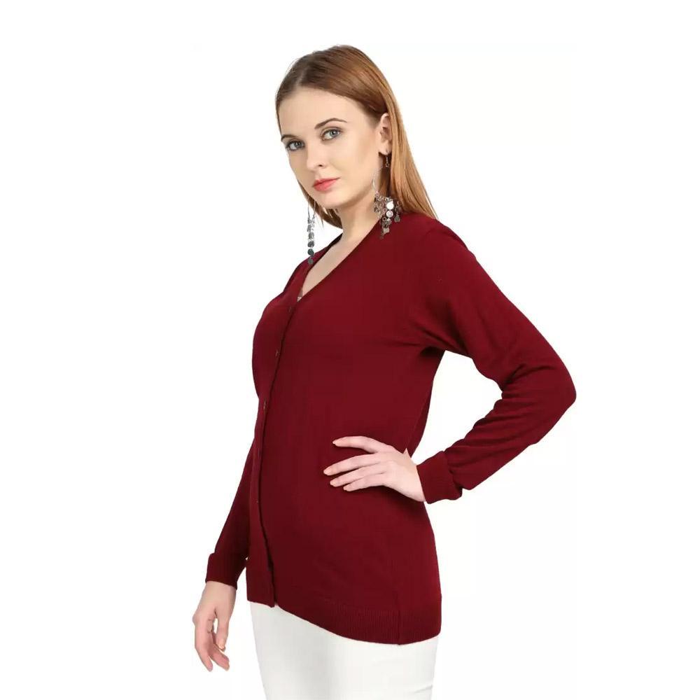 Companion Solid V Neck Casual Women Maroon Sweater