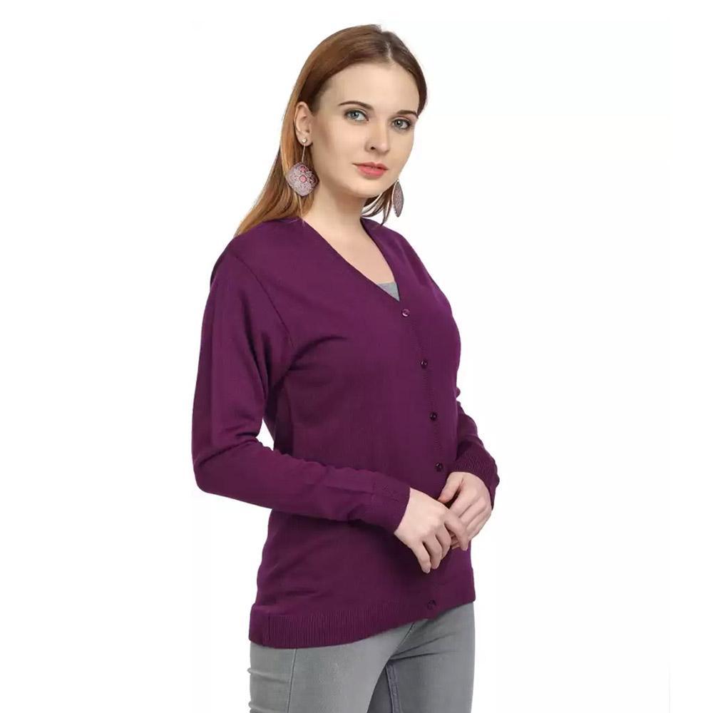 Companion Solid V Neck Casual Women Purple Sweater