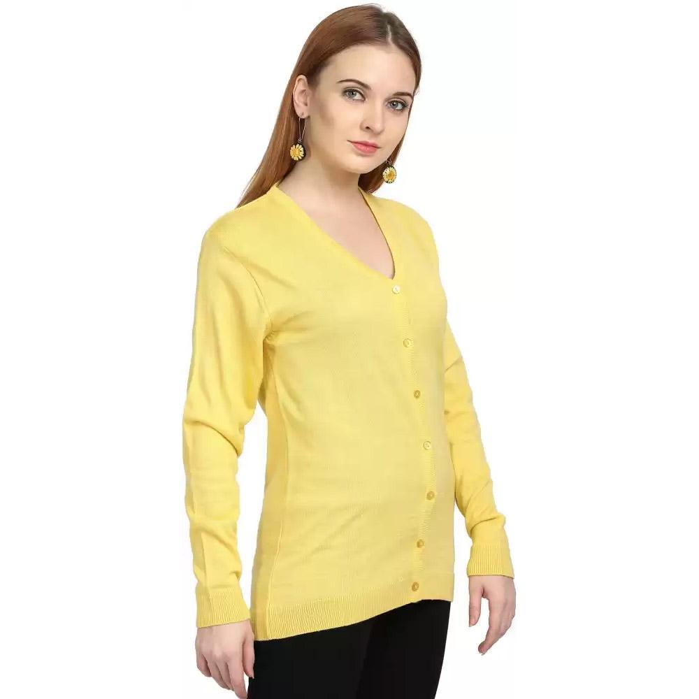 Companion Solid V Neck Casual Women Yellow Sweater