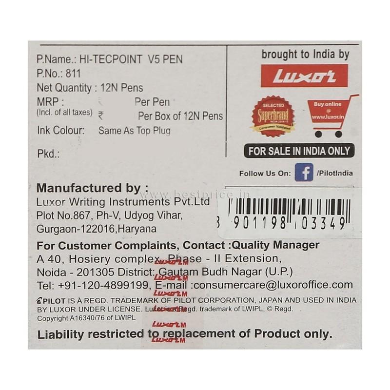 Luxor Pilot Hi Techpoint V5 V5 Red, 12 N