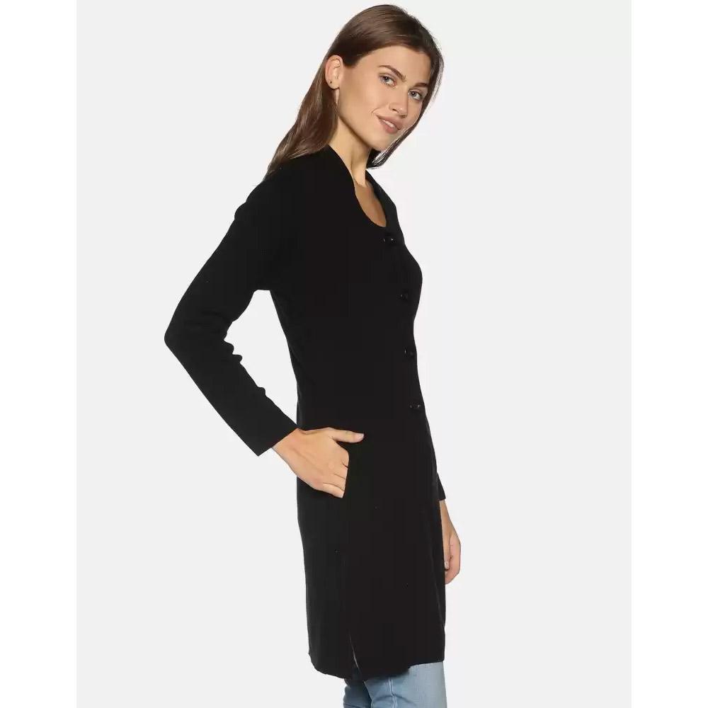 Companion Solid Scoop Neck Casual Women Black Sweater