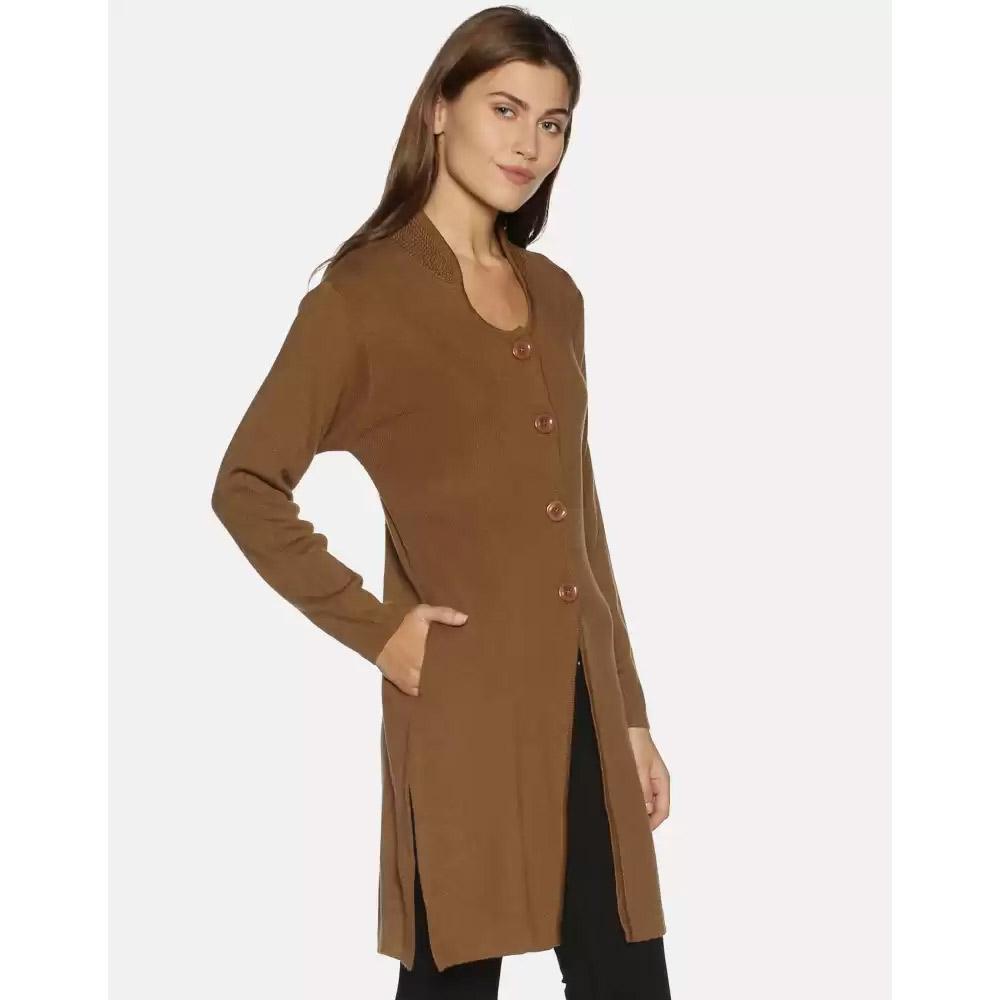 Companion Solid Scoop Neck Casual Women Brown Sweater