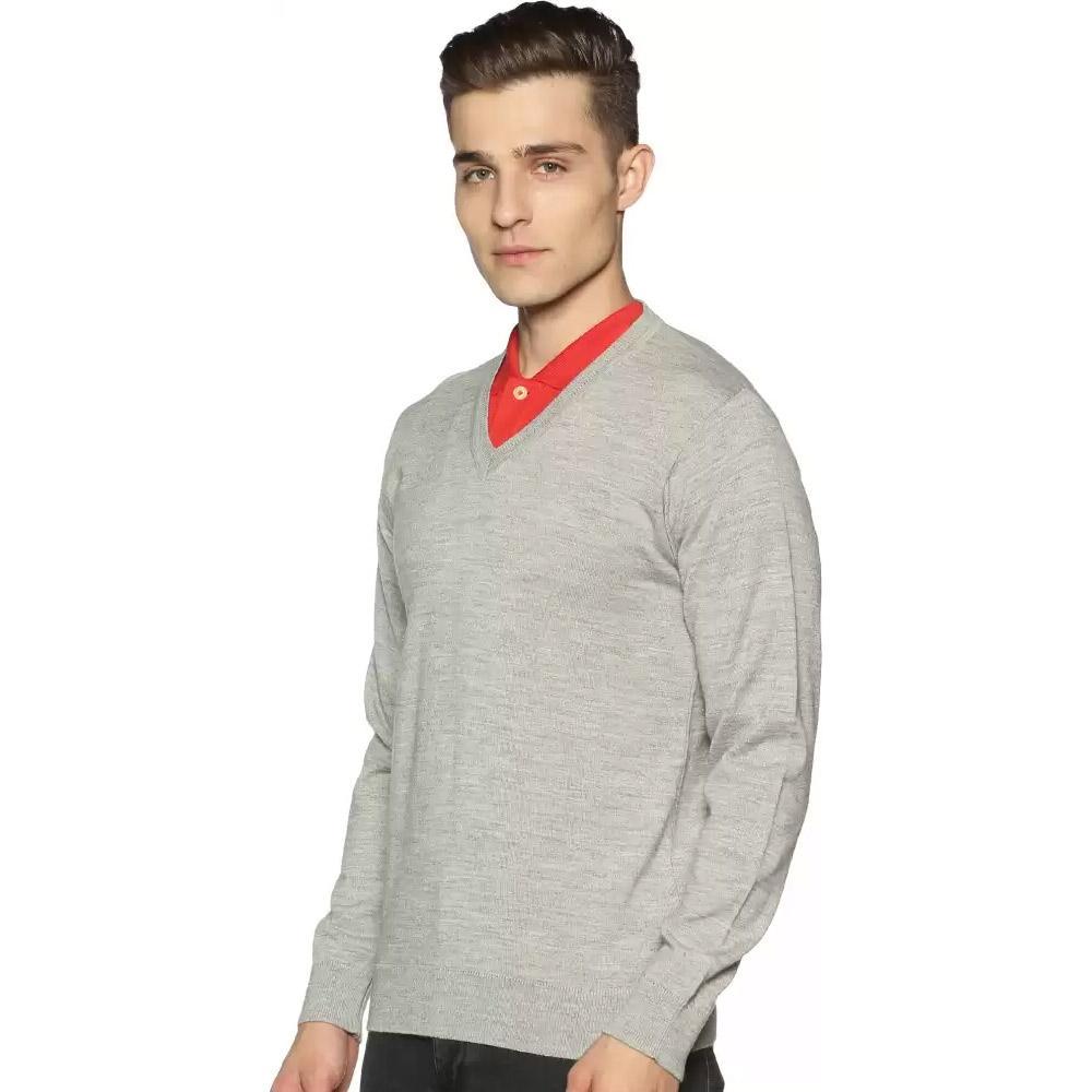 Companion Solid V Neck Casual Men Grey Sweater