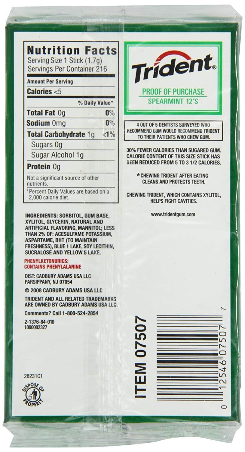Trident Sugar Free Gum Spearmint,14-Count (Pack of 12)