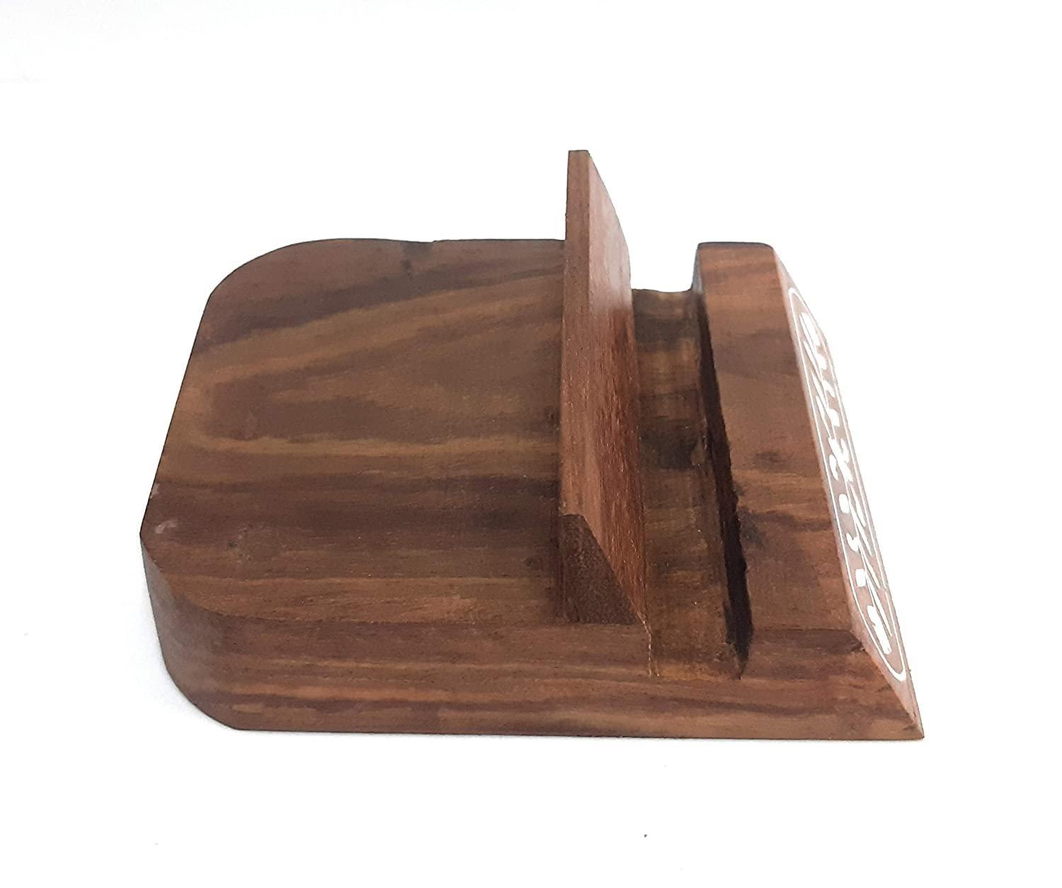 KBL Wooden Mobile Phone Holder for Desk and Table - Sheesham Wood Mobile Stand - Can Hold Any Size Mobile for Decoration and Gifts