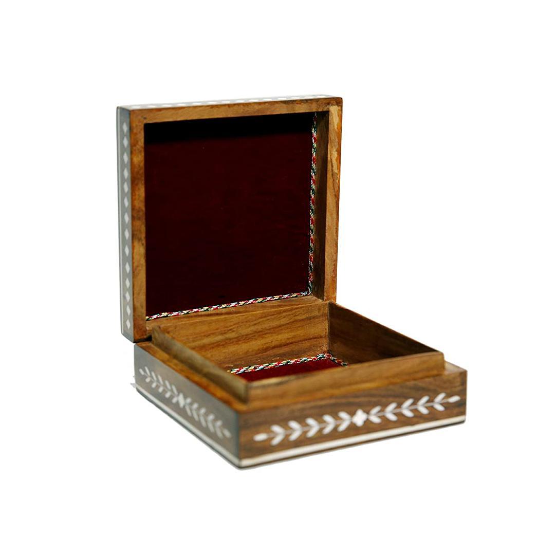 KBL Handmade Wooden Jewellery Box for Women Wood Jewel Organizer, Storage Box, Hand Inlay with Intricate Inlay Gift Items - 6 inches Square (Brown)