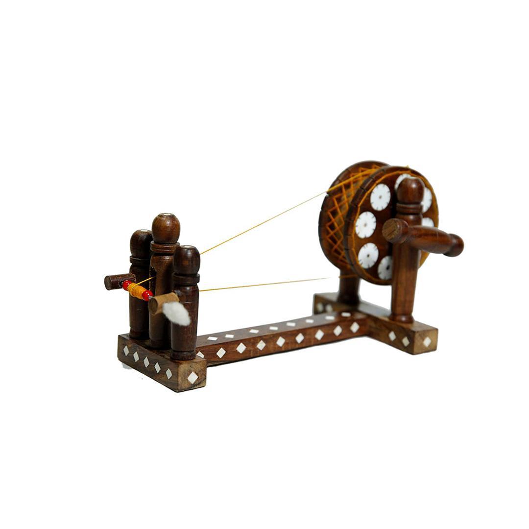 Wooden Handcrafted Gandhi ji Charkha Spinning Wheel Medium Size for Decoration/Gifts Punjabi Culture Special Charkha Antique Piece (Brown, 3 Inch Wheel)
