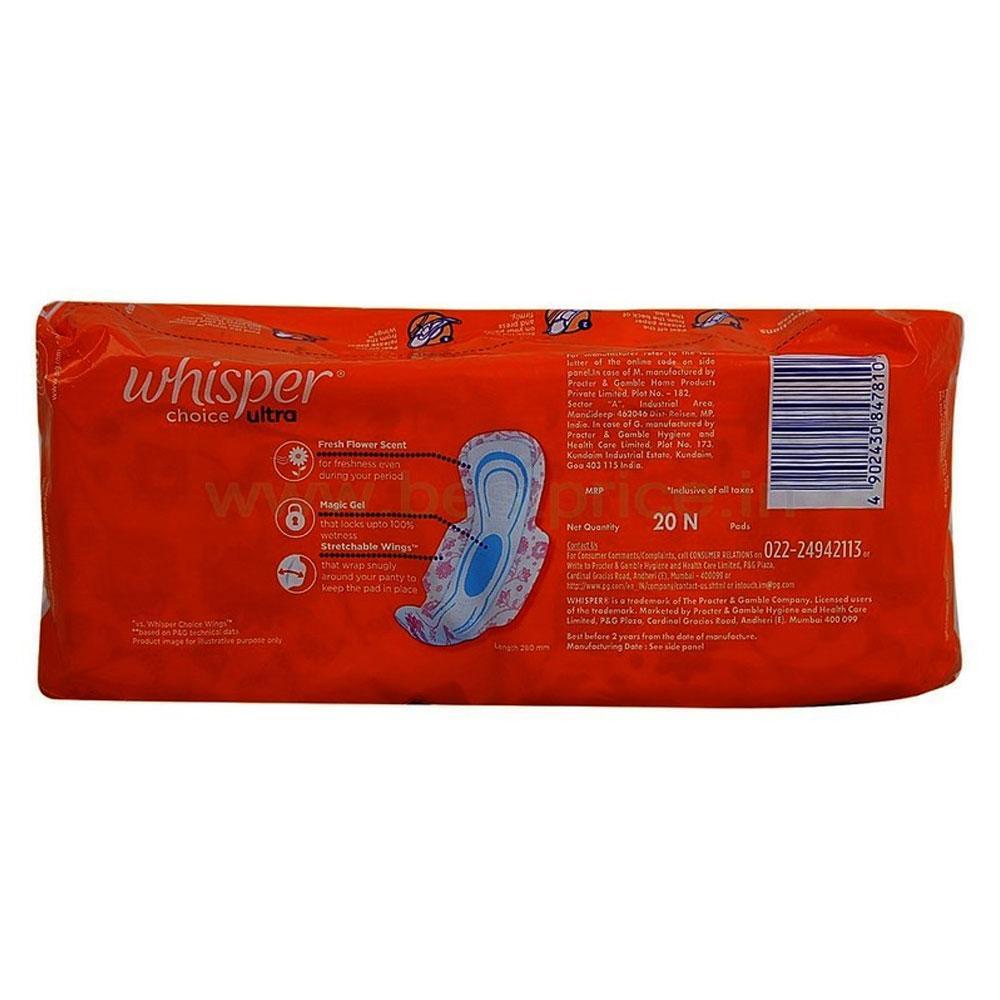 Whisper Ultra Clean Sanitary Napkin XL with Wings, 20N (Pack of 2)