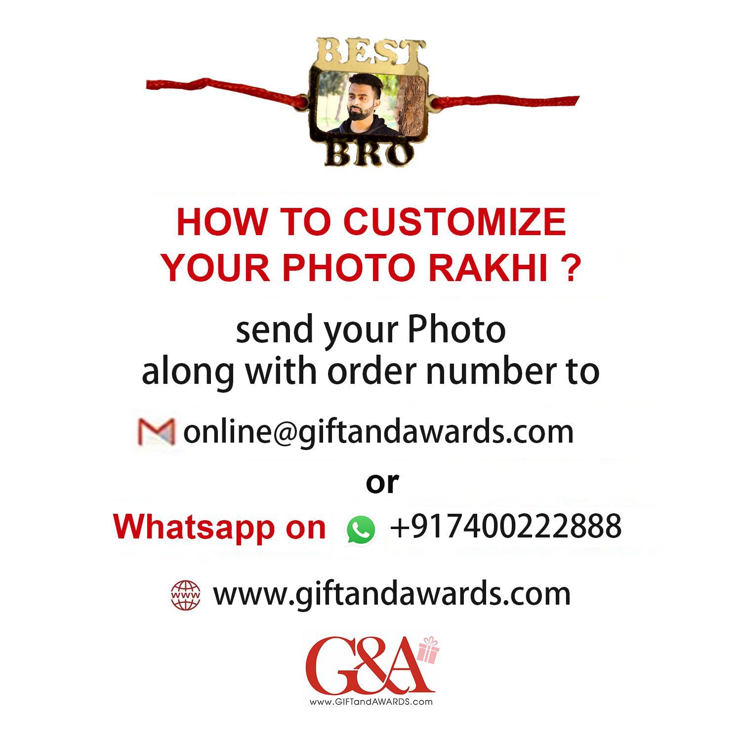 G&A Golden Acrylic Personalised Photo Rakhi Rectangle