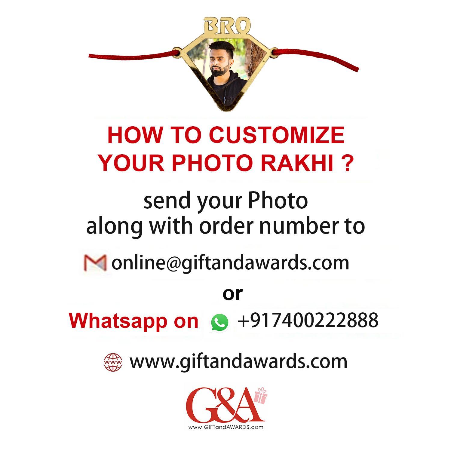 G&A Golden Acrylic Personalised Photo Rakhi Diamond