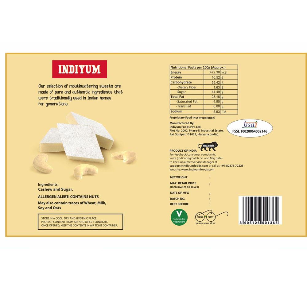 Indiyum Kaju Barfi 200g  ( Pack of 2, Pack of 4 )