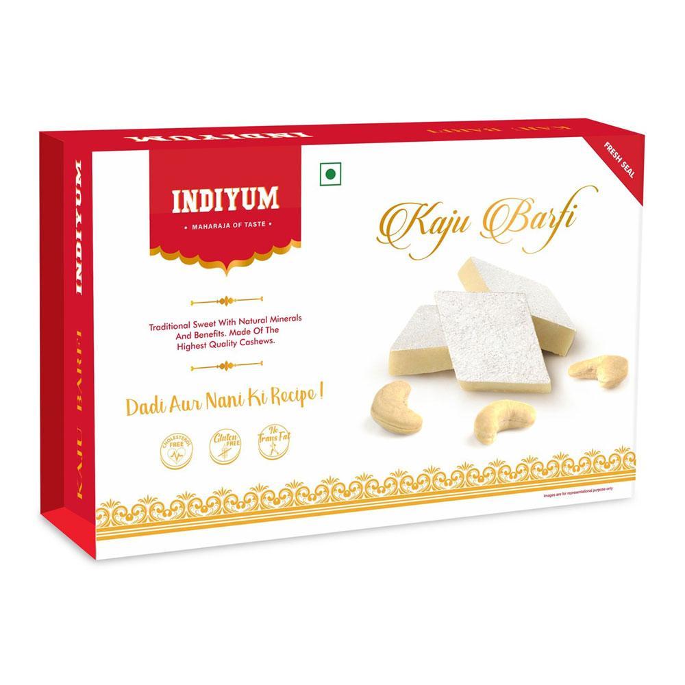 Indiyum Rakhi Sweet Combo Gift Pack For Brother Sister Bhaiya Didi Bhai Bhen - Dhoda Barfi 200g Kaju Barfi 200g Rakhi Roli Chawal