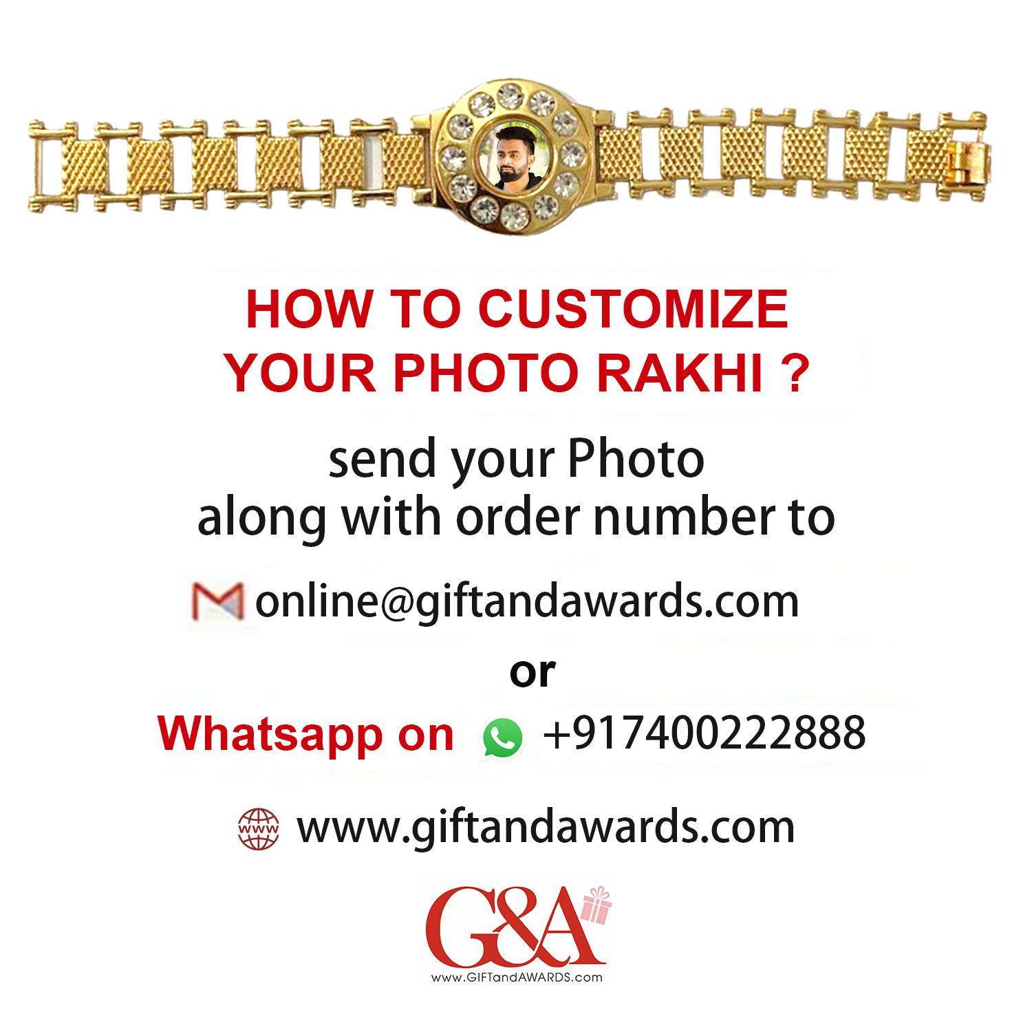 G&A Golden Bracelet Style Personalised Photo Rakhi Circular