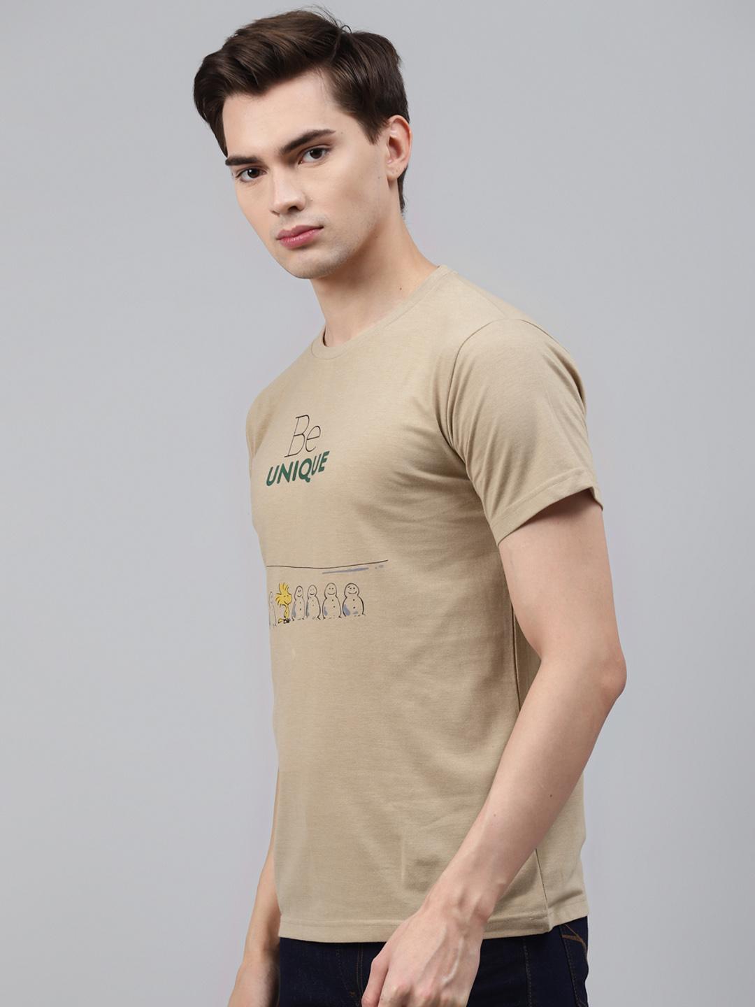 PICOT Men Beige & Green Printed T-shirt