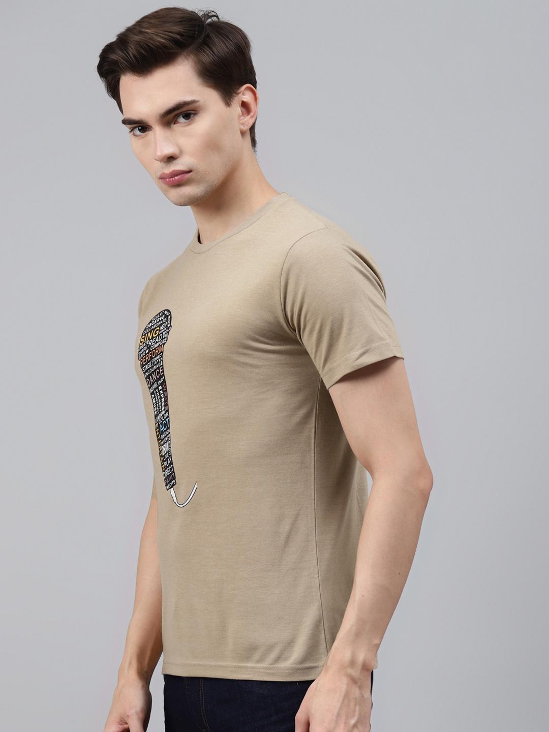 PICOT Men Beige Typography Printed T-shirt