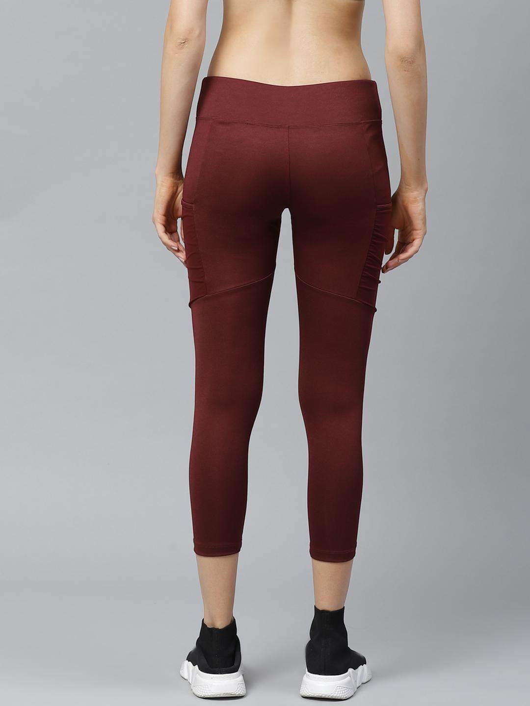 Women Maroon Solid 3/4th Tights