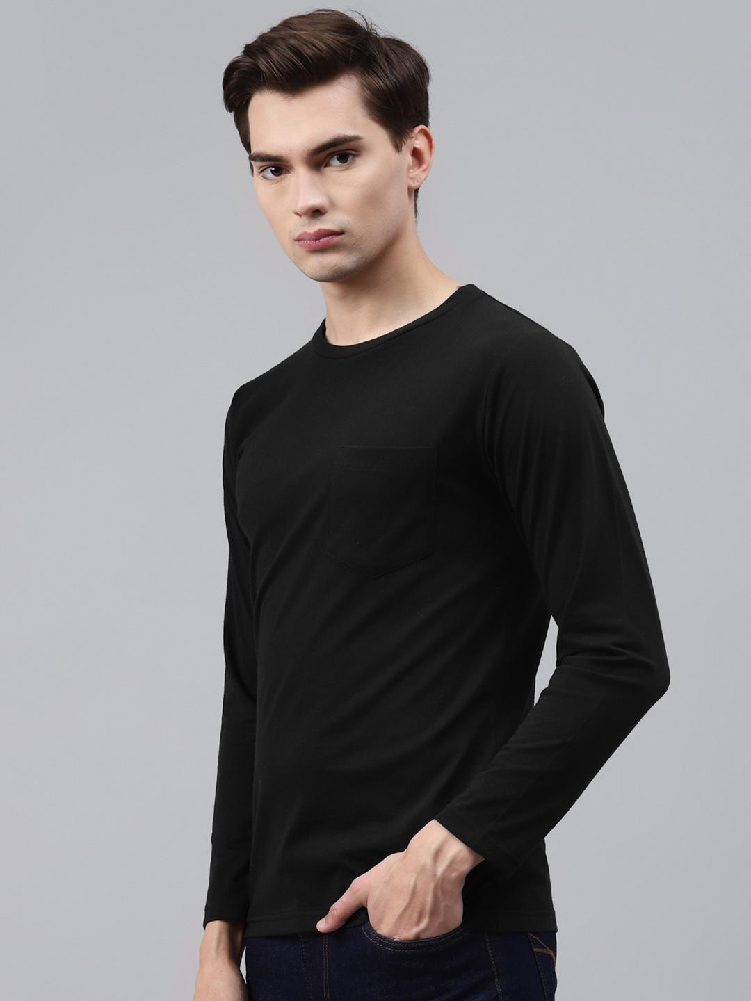 PICOT Men Black Solid T-shirt With Pocket