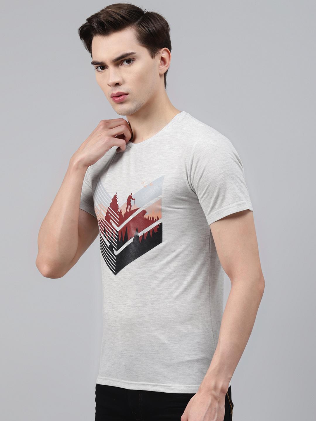 PICOT Men Grey Printed Round Neck T-shirt