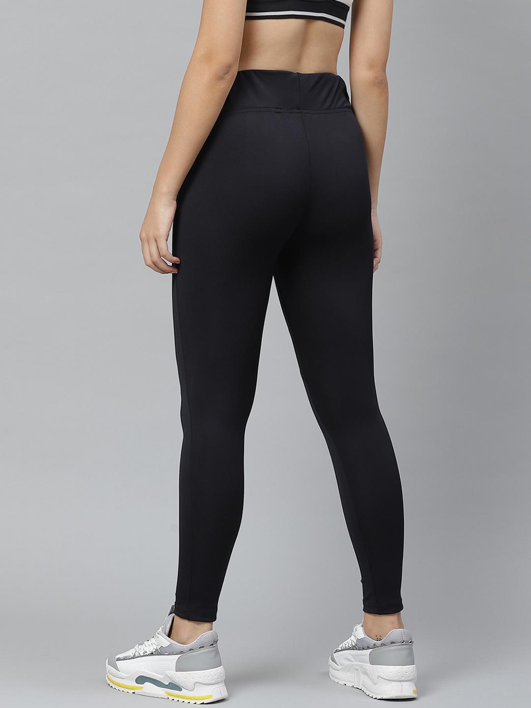 PICOT Women Black Solid High Rise Tights with Mesh Detail