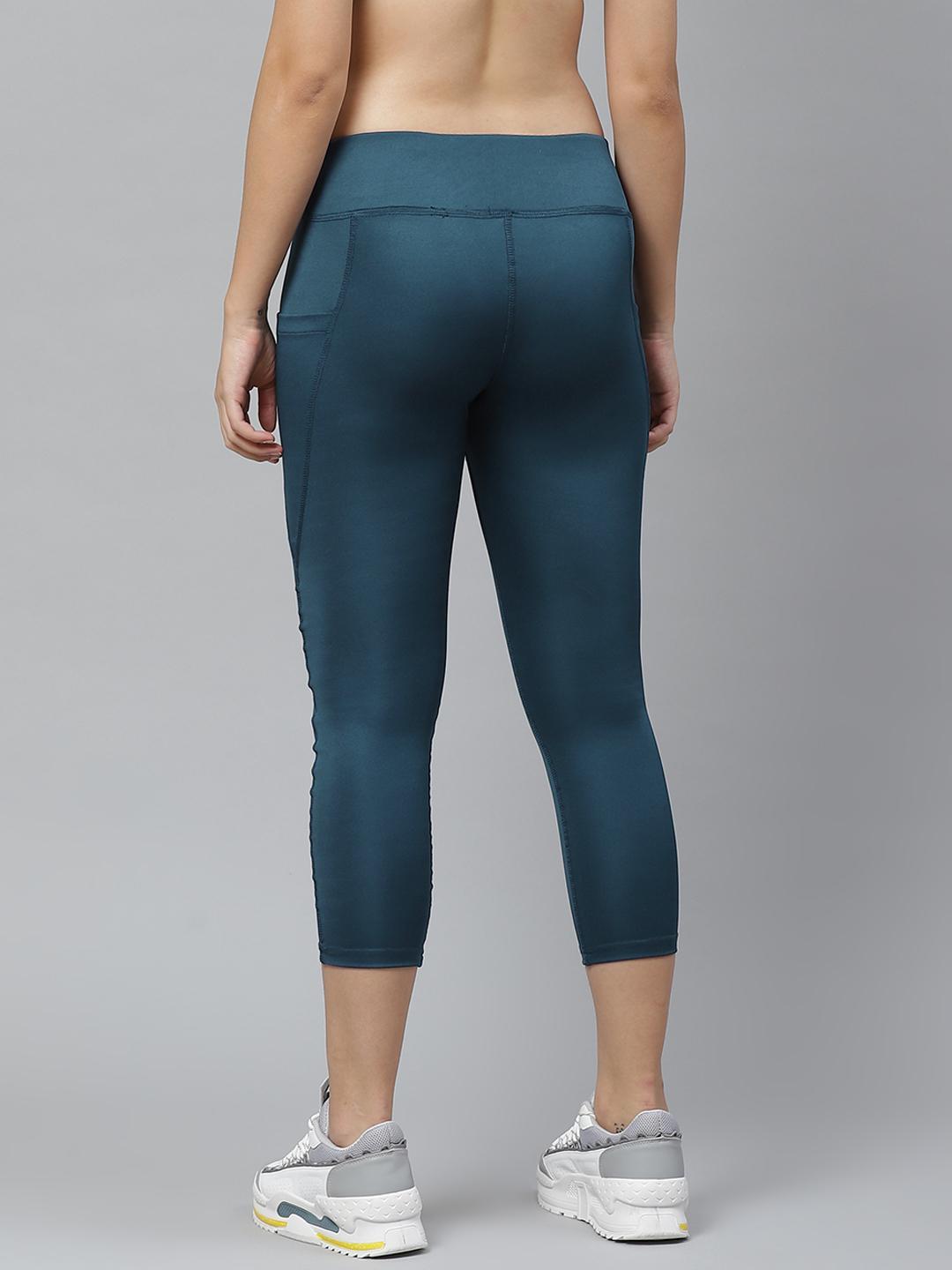 PICOT Women Teal Blue Solid 3/4th Tights