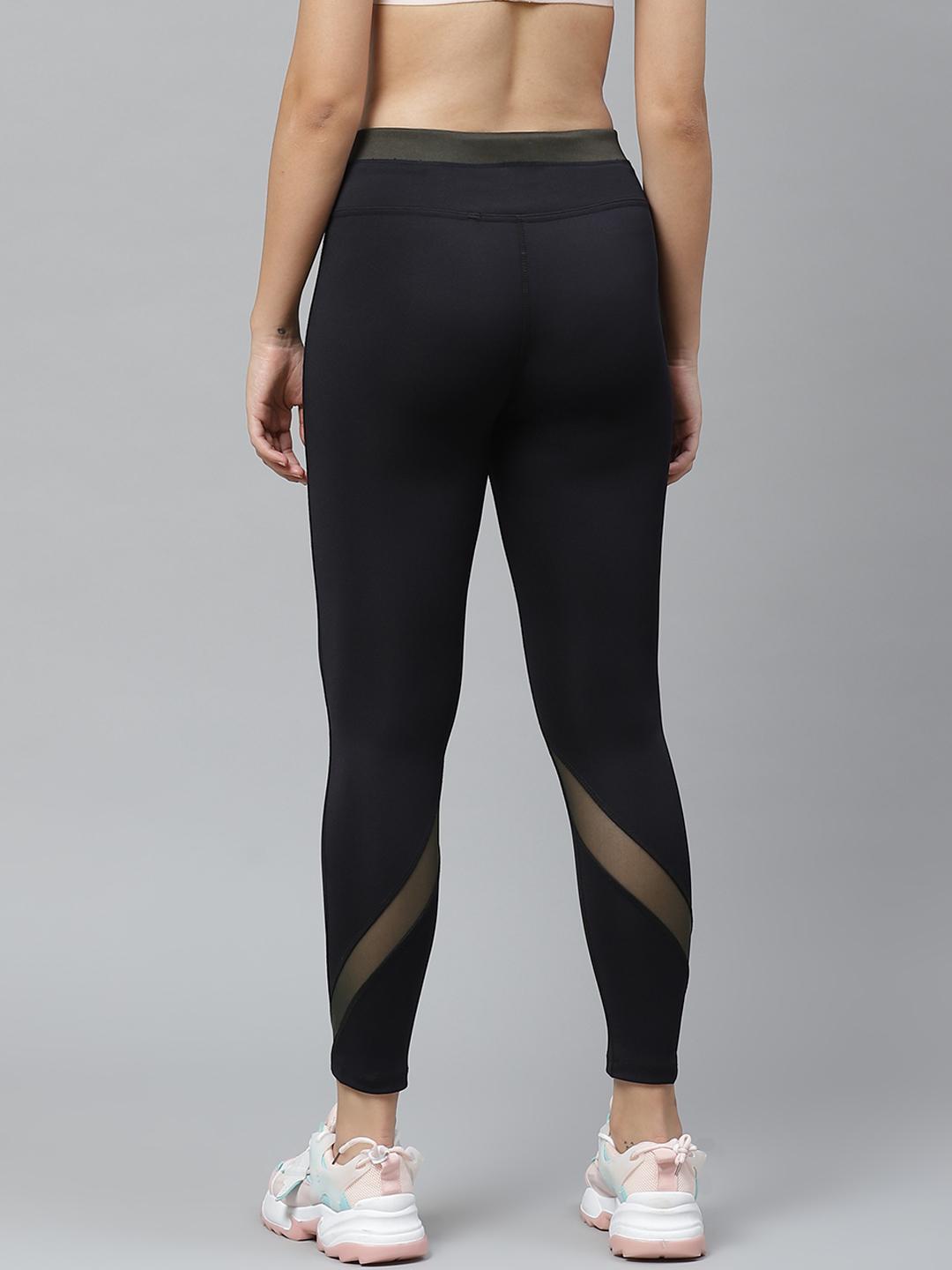 PICOT Women Black Solid Cropped Tights with Mesh Detail