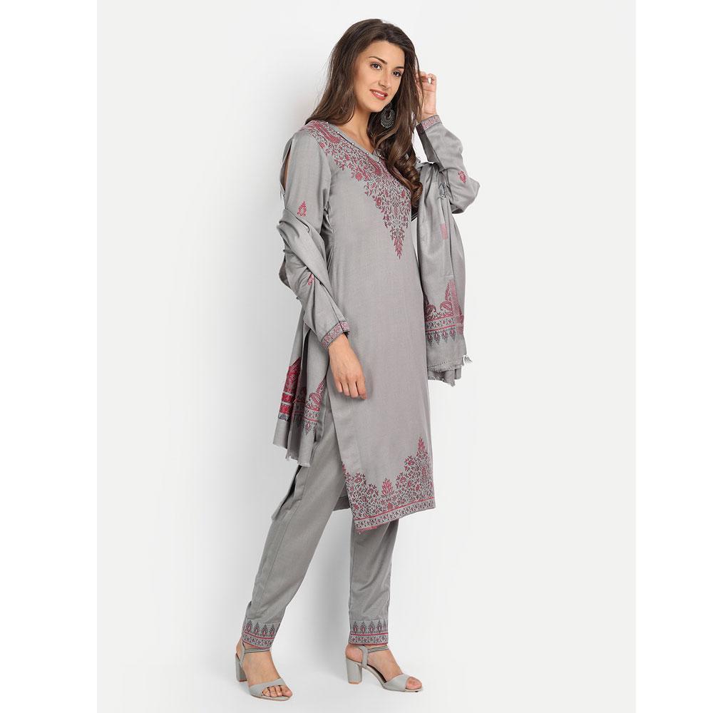 Hemkunt Fabrics Viscose Printed Unstitched Kurta & Palazzo Material (Light Grey)