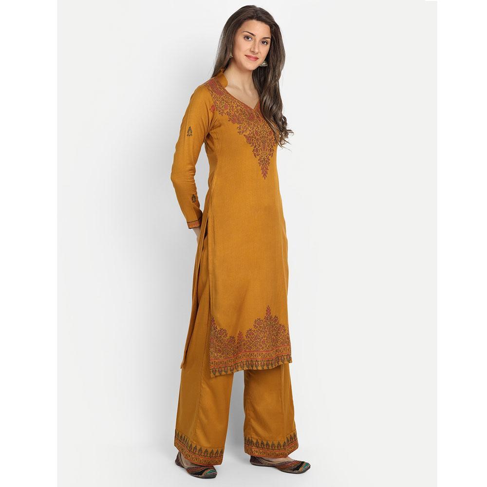 Hemkunt Fabrics Viscose Printed Unstitched Kurta & Palazzo Material (Mustard)