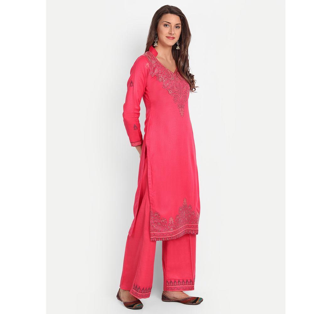 Hemkunt Fabrics Viscose Printed Unstitched Kurta & Palazzo Material (Pink)