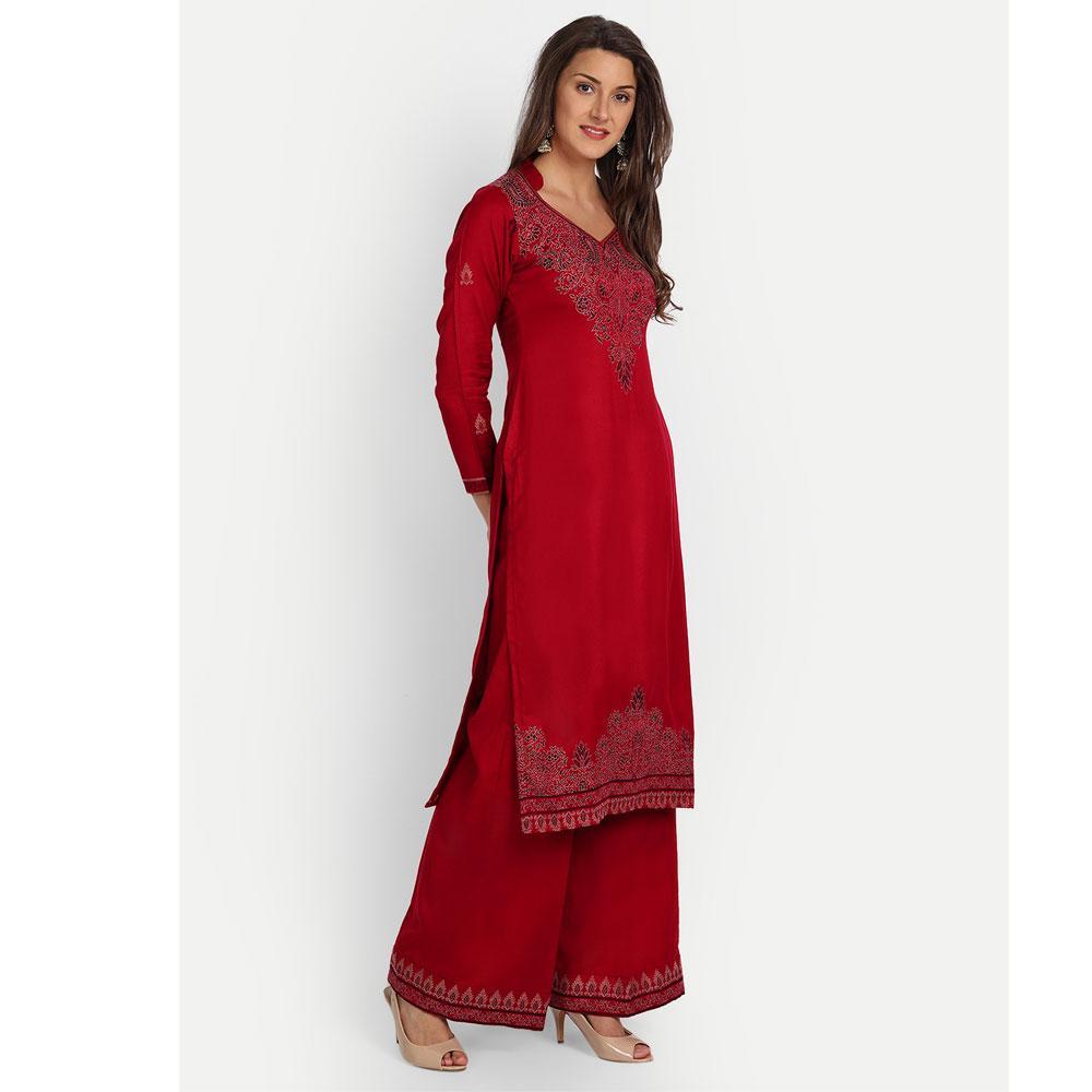Hemkunt Fabrics Viscose Printed Unstitched Kurta & Palazzo Material (Red)