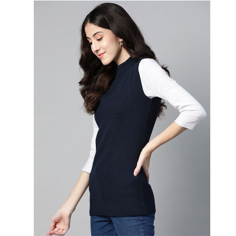 Women Navy Blue Mock Neck Top