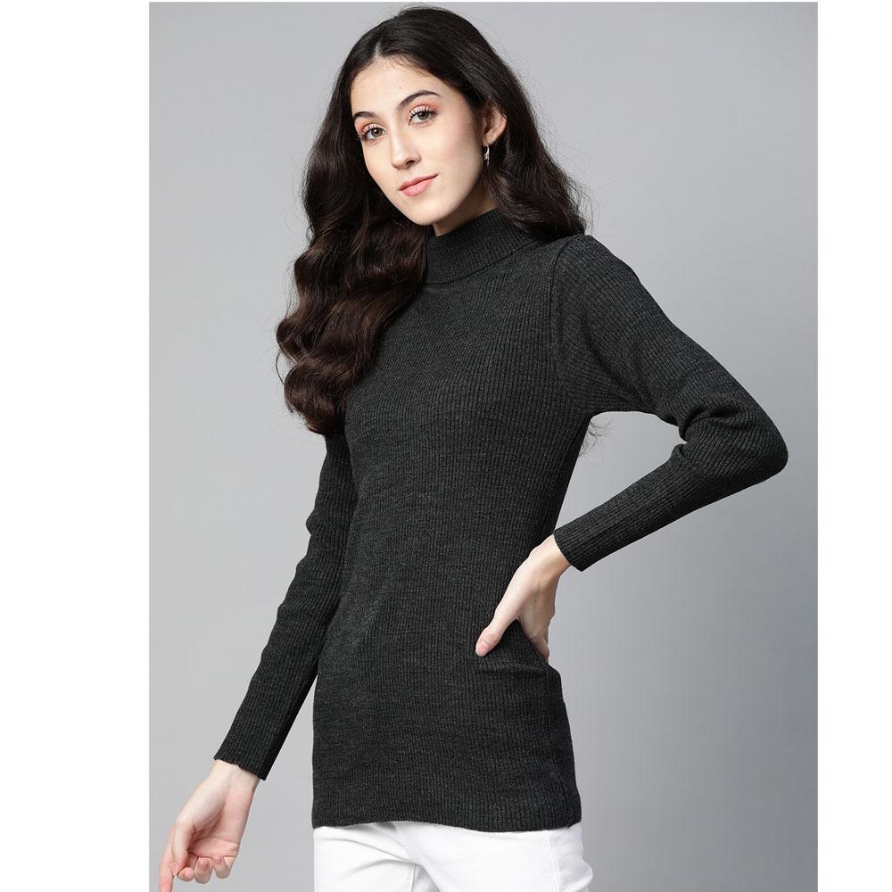 Women Dark Grey Turtle Neck Top