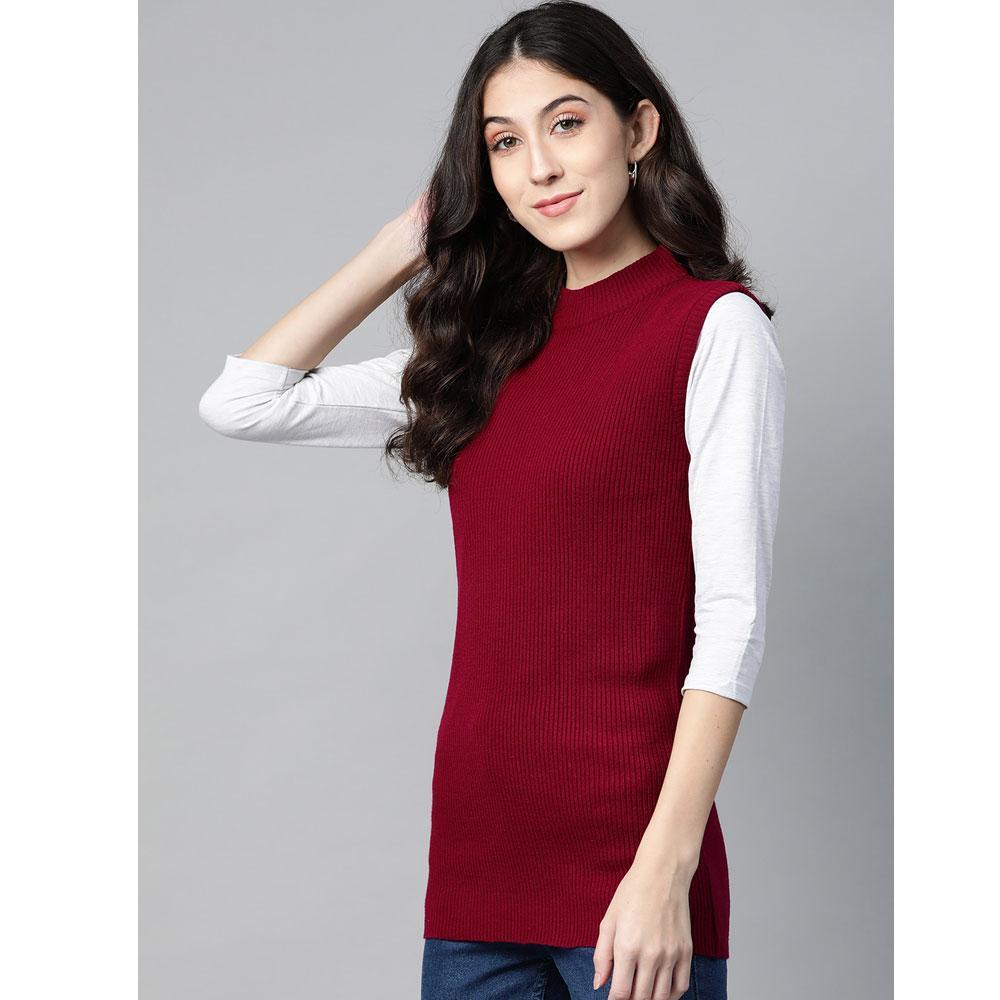 Women Dark Wine Mock Neck Top 