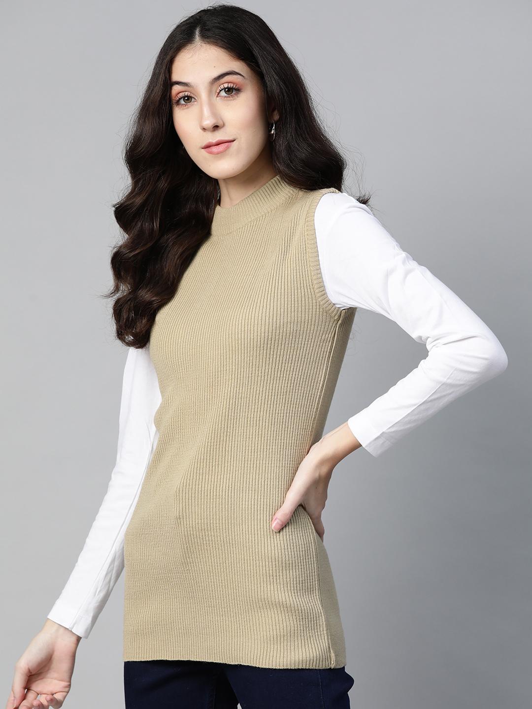 Women Beige Mock Neck Top