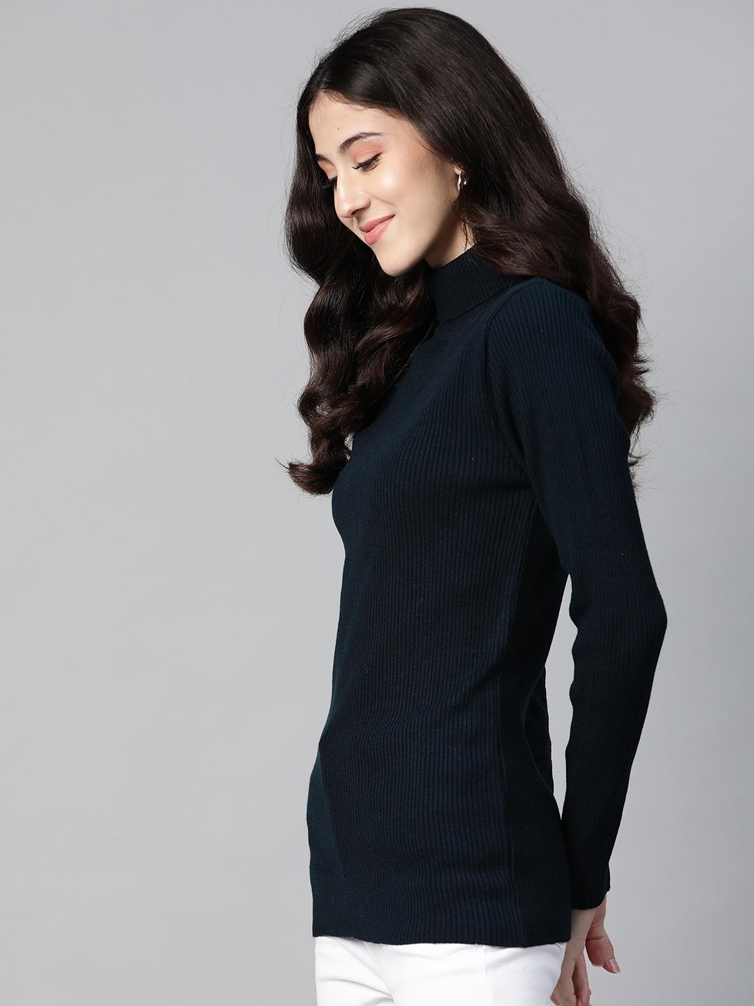 Women Navy Blue Turtle Neck Top