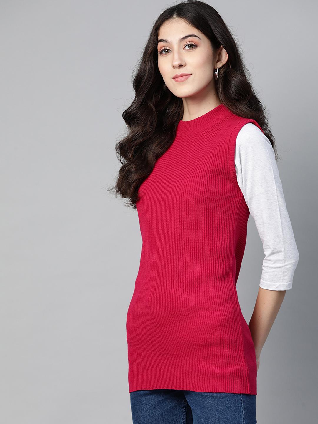 Women Wine Ribbed Pullover