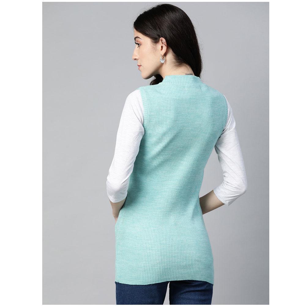 Women Turquoise Blue Mock Neck Top