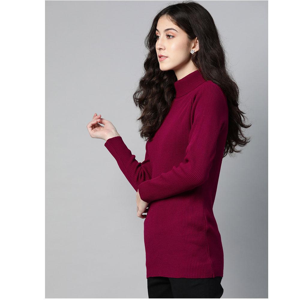 Women Dark Wine Turtle Neck Top