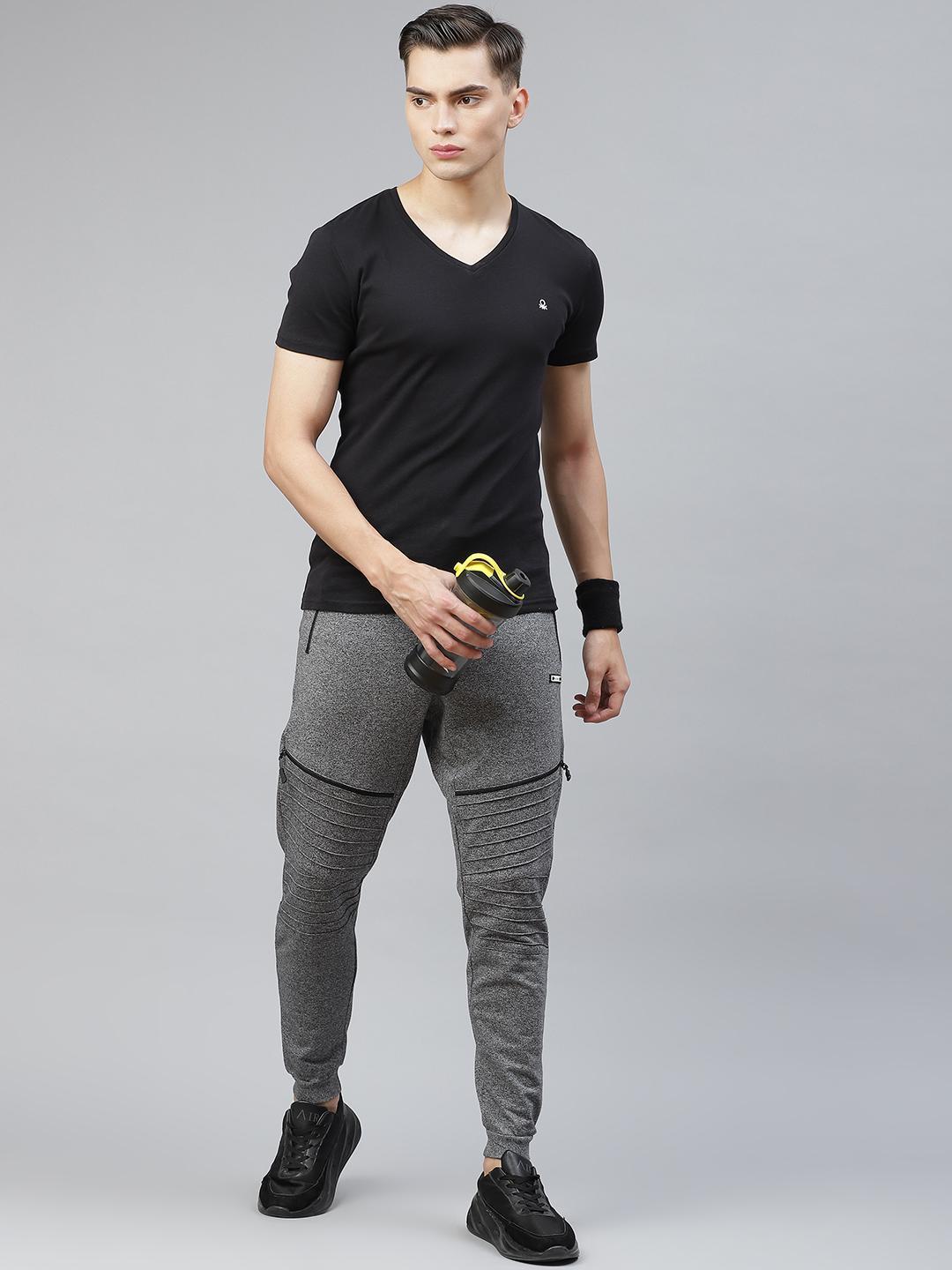 Pack of  2 - Men's Grey Melange & Black and Grey Melange & White Cotton Track Pants