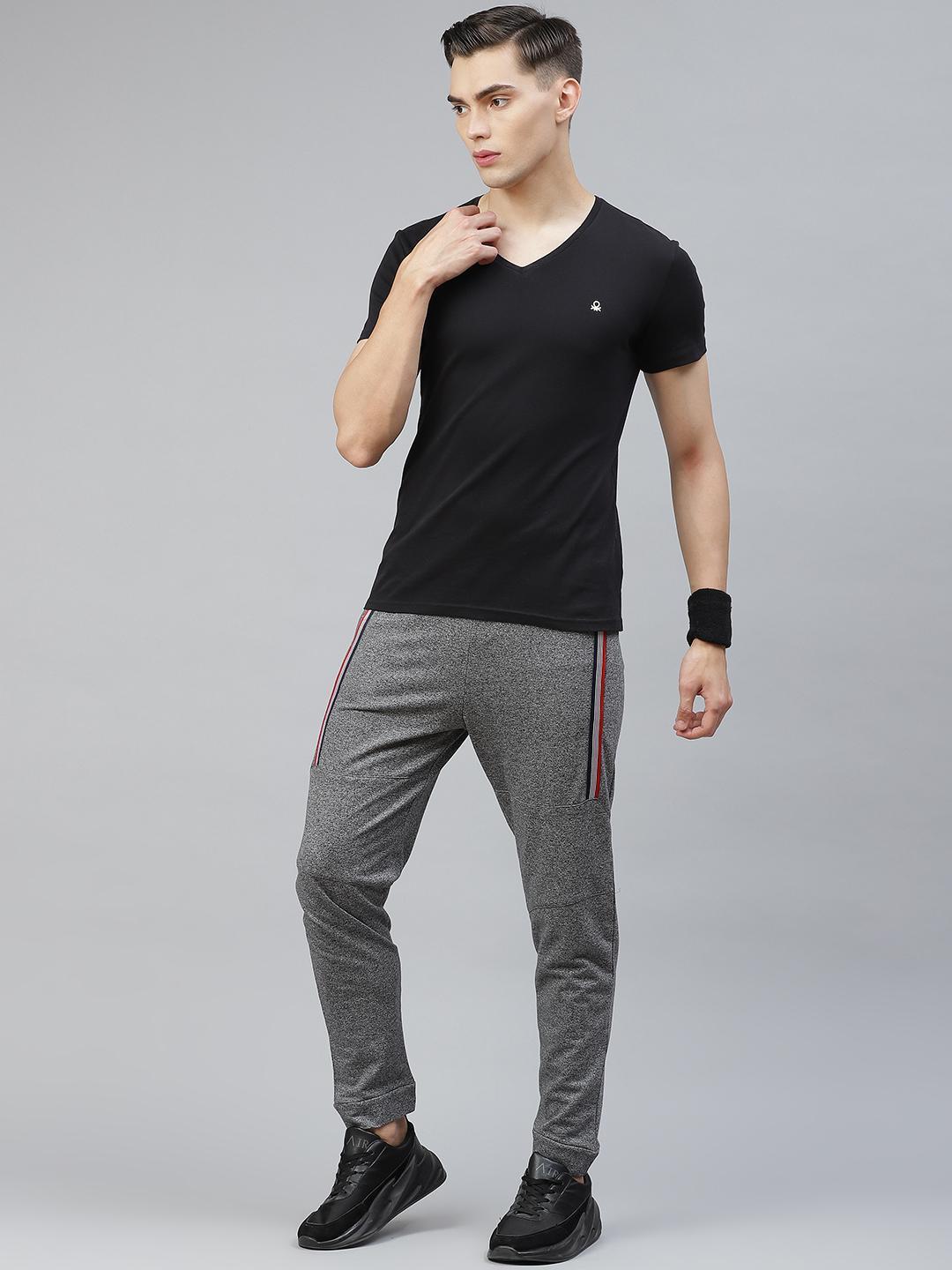 Pack of  2 - Picot Men's Grey Melange & Black and Grey Melange & White Cotton Track Pants