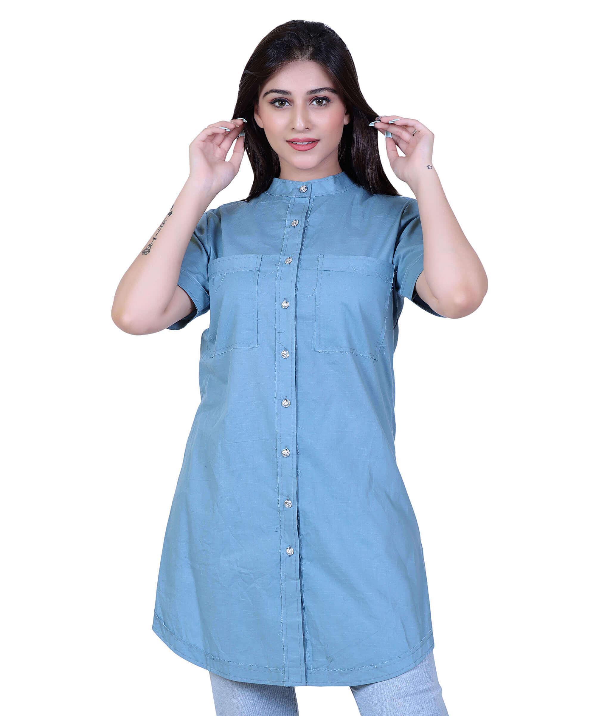 SECT-WS WOMEN SHIRT LONG SOLID – CAROLINA BLUE