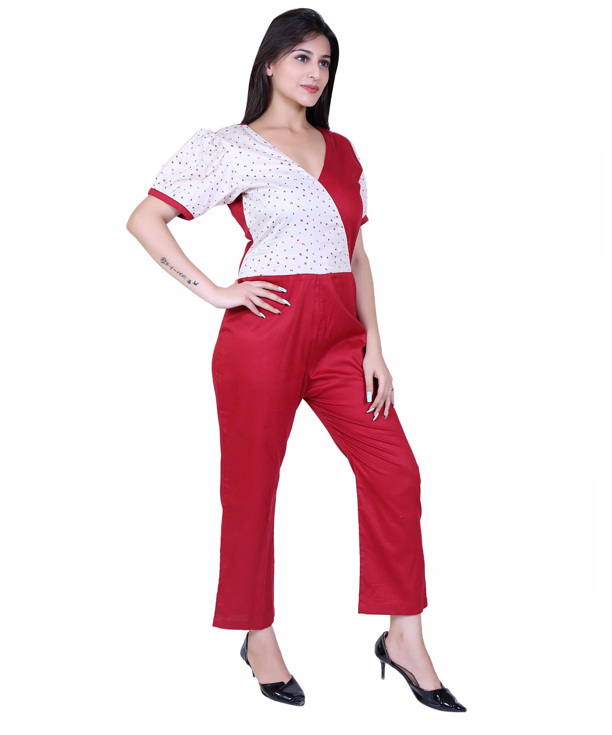 SECT WJP WOMEN JUMPSUIT SOLID – MAROON RED