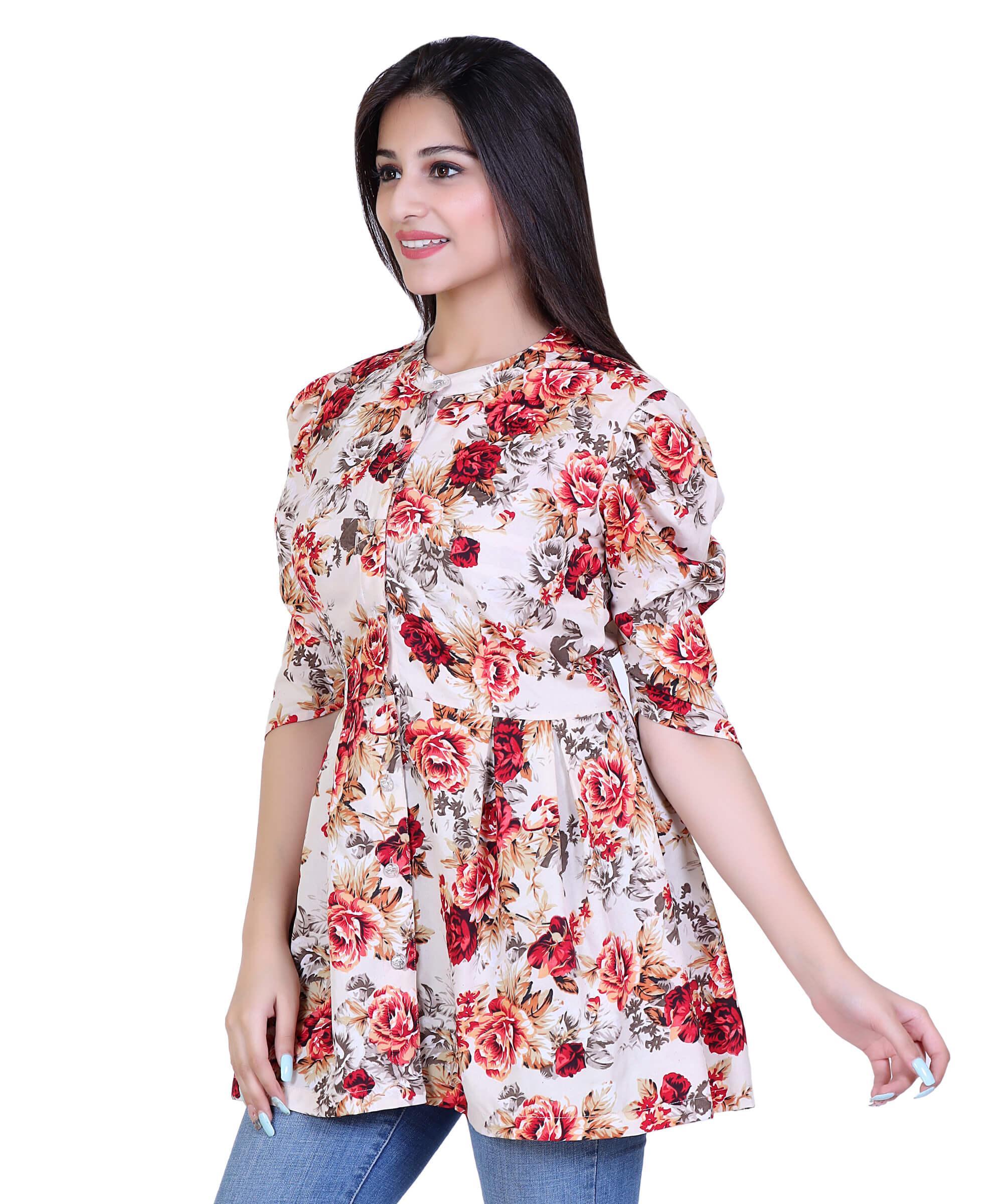 SECT-WT WOMEN TOP PRINT – CREAM MAROON PRINT